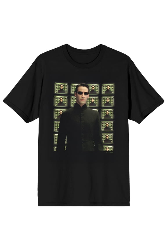 The Matrix Neo Many Screens on Black Adult T-Shirt-Large