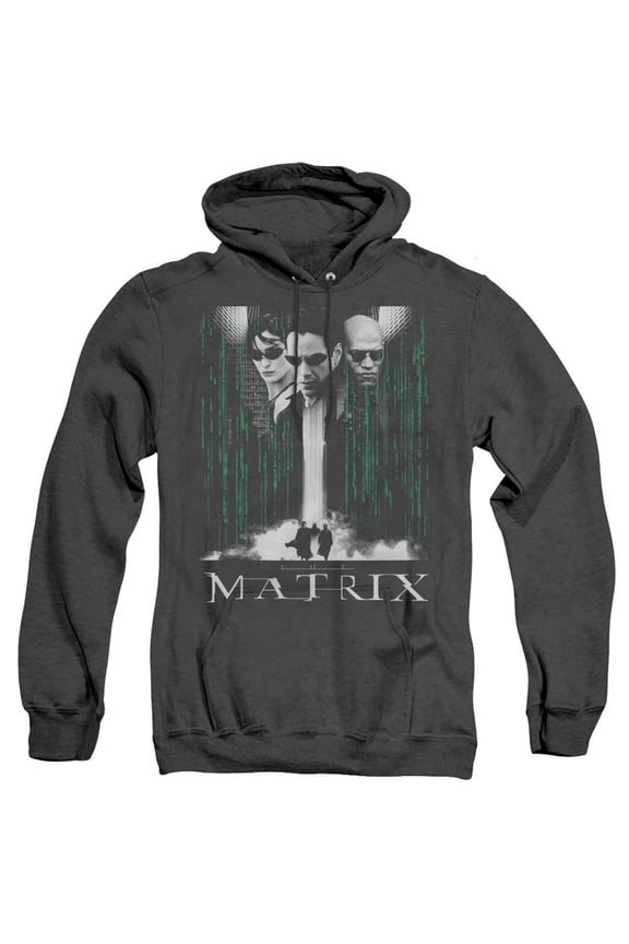 The Matrix Neo, Morpheus, Trinity Unisex Adult Pull-Over Heather Hoodie,Black, 3X-Large