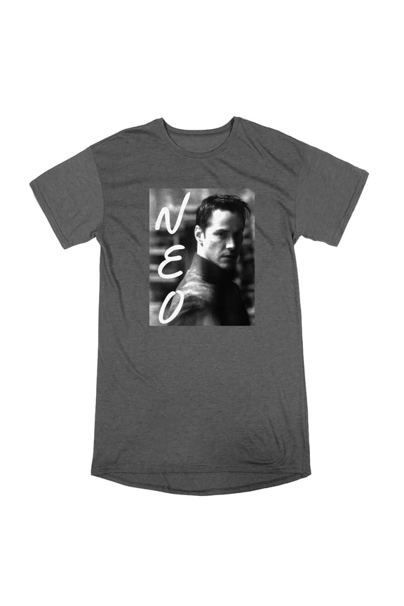 The Matrix Neo Screenshot Crew Neck Short Sleeve Charcoal Heather Women's Night Shirt -XL