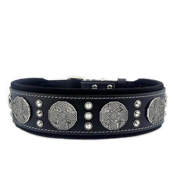 The Maximus Black/Silver Leather Dog Collar for Large Dog Breeds