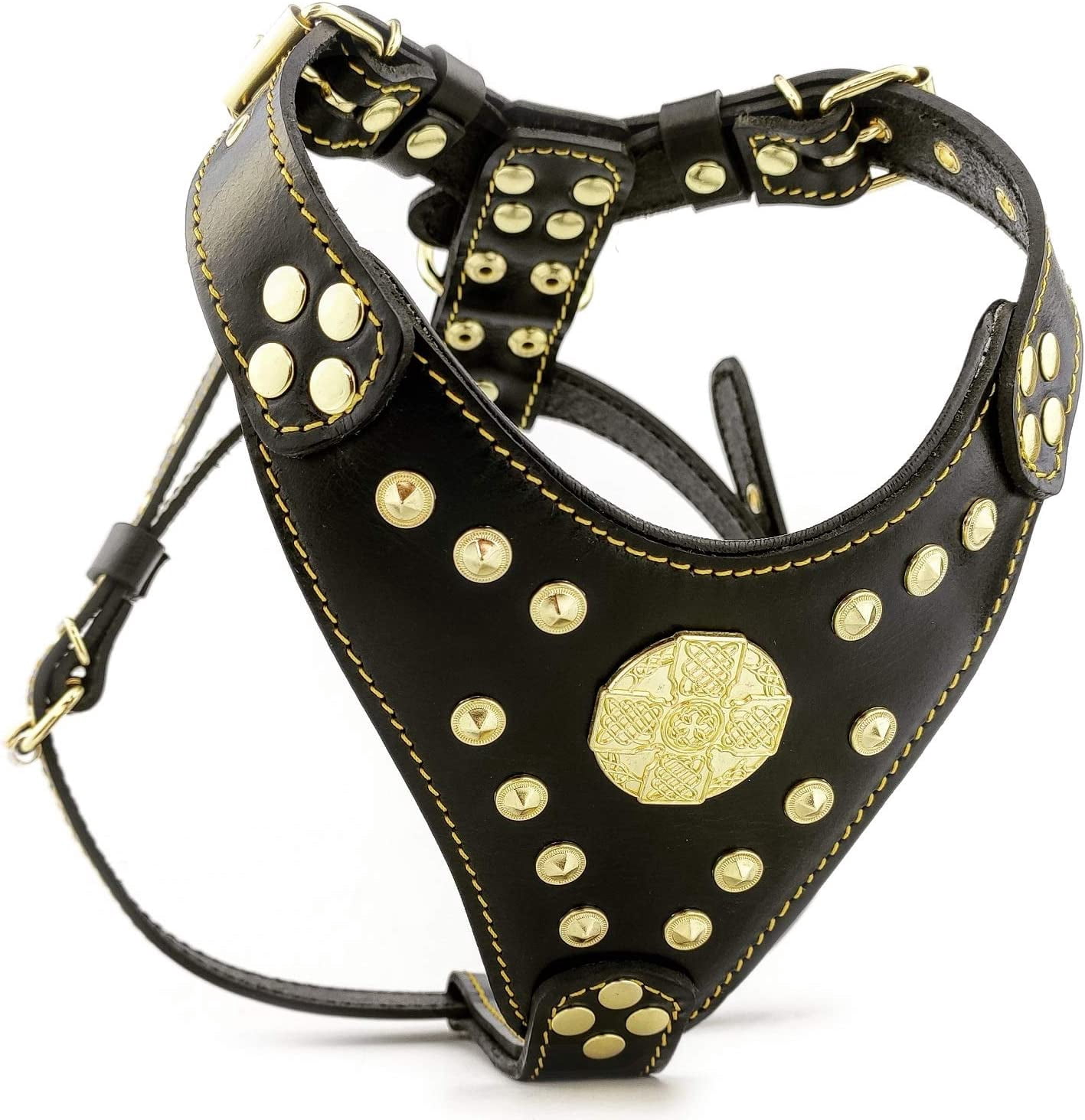 The ''Maximus'' Leather Dog Harness Black & Gold Small to Medium Size