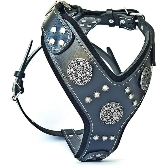 The "Maximus" Leather Dog Harness Black & Silver