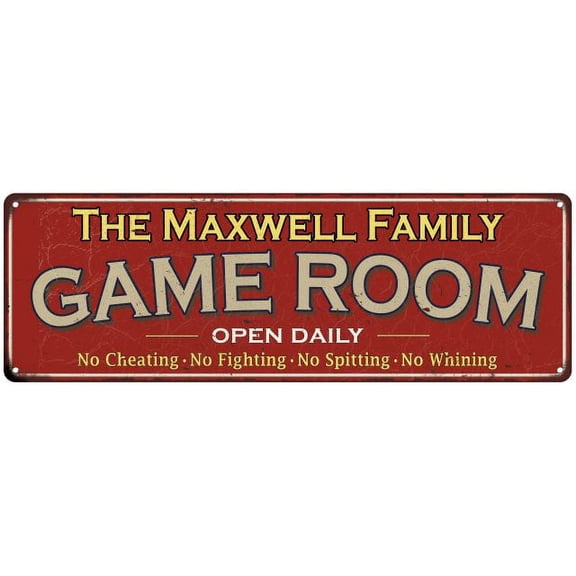 The Maxwell Family Red Game Room Metal 6x18 Sign 106180038715