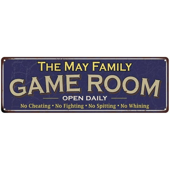 The May Family Blue Game Room Metal 6x18 Sign 106180037007