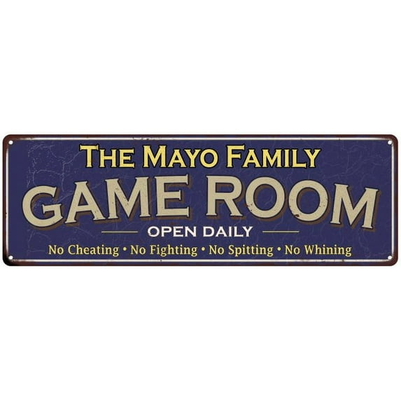 The Mayo Family Gift Blue Game Room Metal 6x18 Sign 206180037145