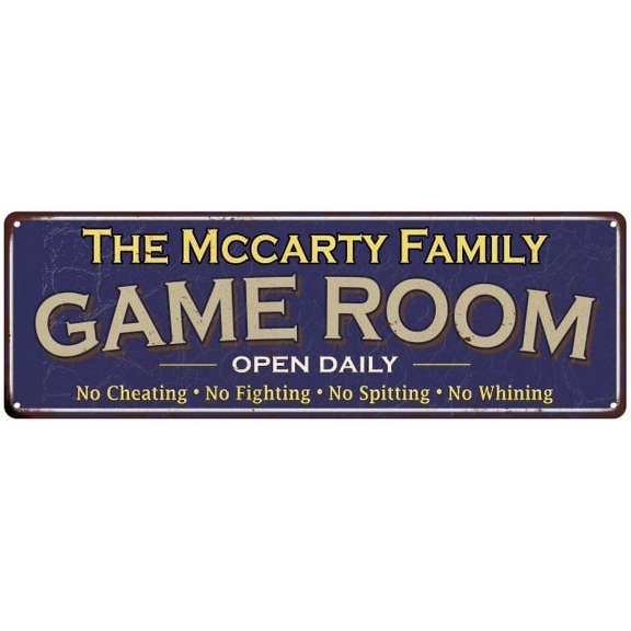 The Mccarty Family Blue Game Room Metal 8x24 Sign 108240037805