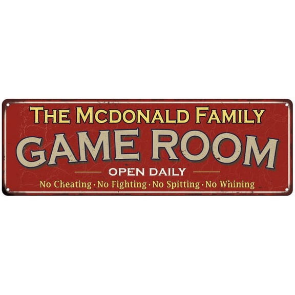 The Mcdonald Family Gift Red Game Room Metal 6x18 Sign 206180038844