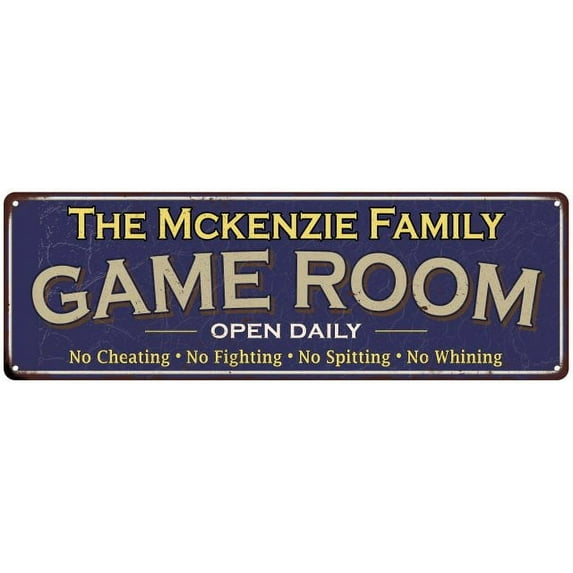 The Mckenzie Family Gift Blue Game Room Metal 6x18 Sign 206180037885