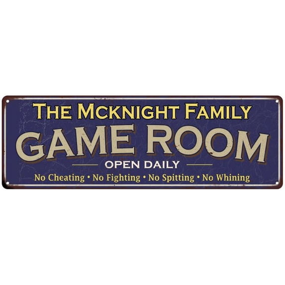 The Mcknight Family Gift Blue Game Room Metal 6x18 Sign 206180037927