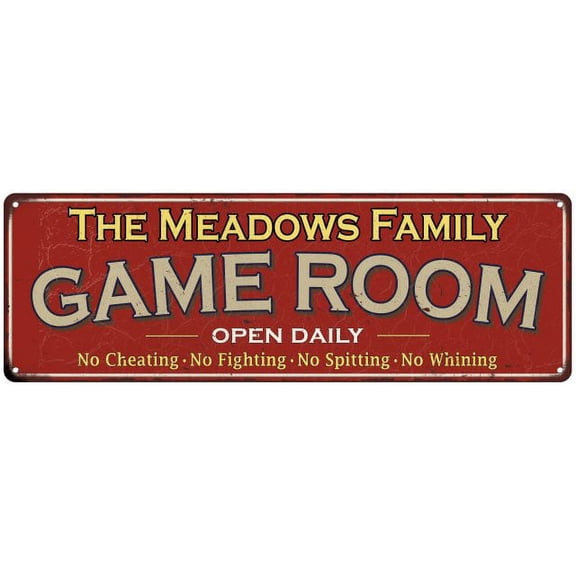 The Meadows Family Gift Red Game Room Metal 6x18 Sign 206180038779