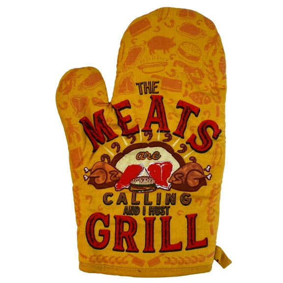 The Meats Are Calling and I Must Grill Oven Mitt Funny Backyard Bar-B-Que BBQ Kitchen Glove