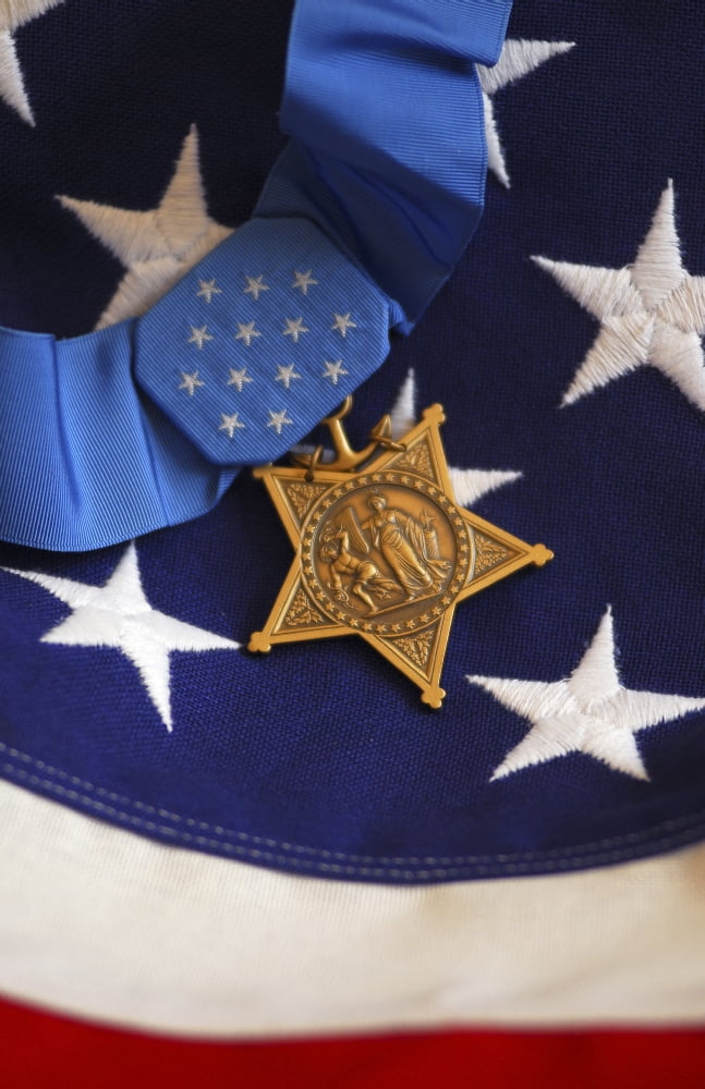 The Medal of Honor rests on a flag during preparations for an award ceremony Canvas Art - Stocktrek Images (23 x 35)