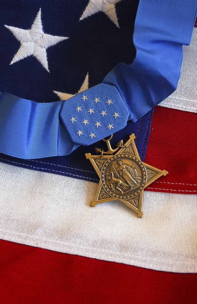 The Medal of Honor rests on a flag during preparations for an award ceremony Canvas Art - Stocktrek Images (23 x 35)