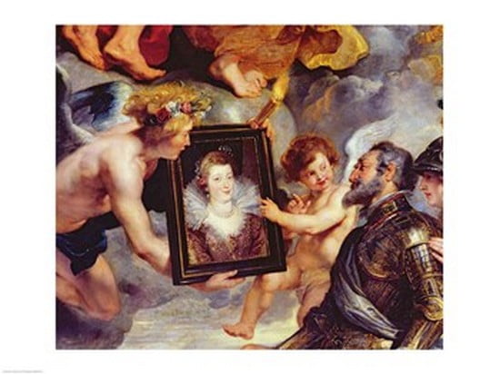 The Medici Cycle Henri IV Receiving the Portrait of Marie de Medici Canvas Art - Peter Paul Rubens (24 x 18)