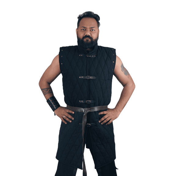The Medievals Fancy Dress Gambeson Thick Padded Coat Aketon Jacket Armor - Black Cotton Fabrics, 2x-Large