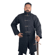The Medievals Fancy Dress Thick Padded Full Sleeves Gambeson Coat Aketon Jacket Armor, Cotton Fabric (Black, Small)