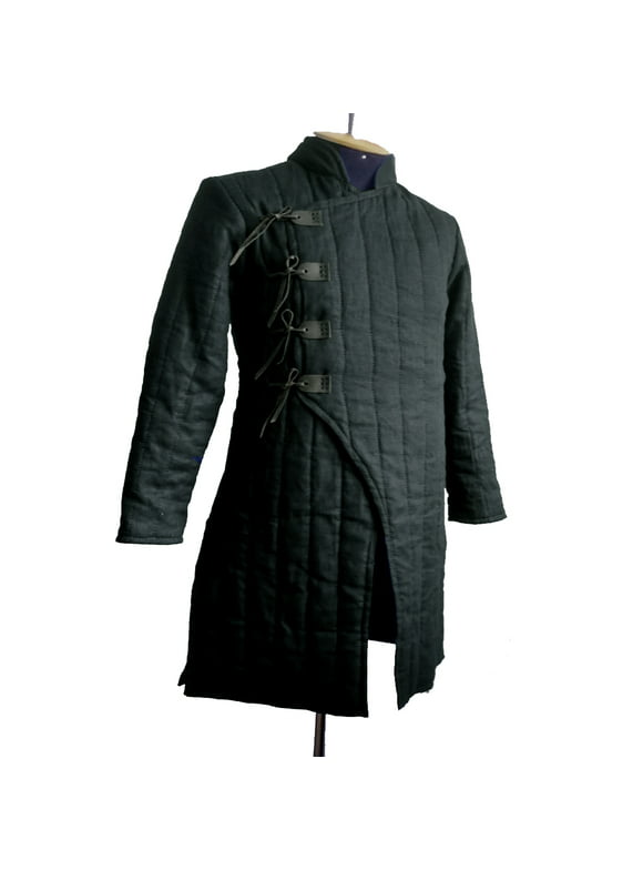 The Medievals Fancy Dress Thick Padded Gambeson Coat Aketon Full Length Jacket Armor - Black Costumes - 2x-Large