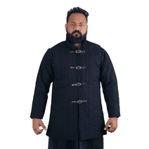 The Medievals Fancy Dress Thick Padded Gambeson Coat Aketon Jacket Armor, Black - 3x-Large