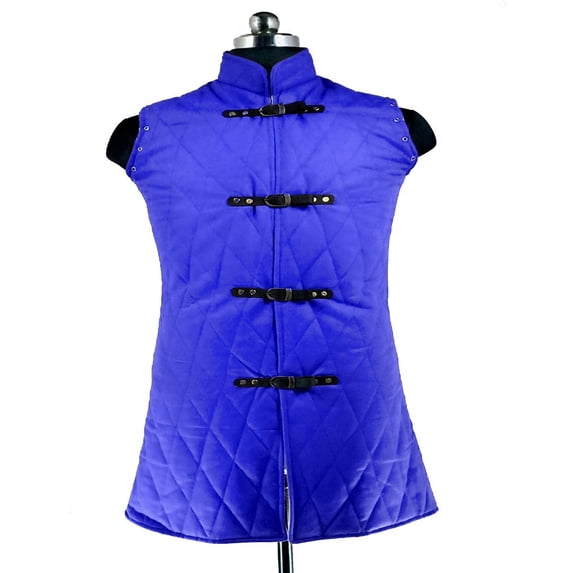 The Medievals Men Fancy Dress Gambeson Thick Padded Coat Aketon Jacket Armor - Blue Cotton Fabrics, x-Large