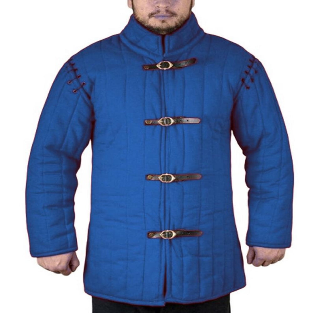 The Medievals Men Fancy Dress Thick Padded Gambeson Coat Aketon Jacket Armor, Blue Medium