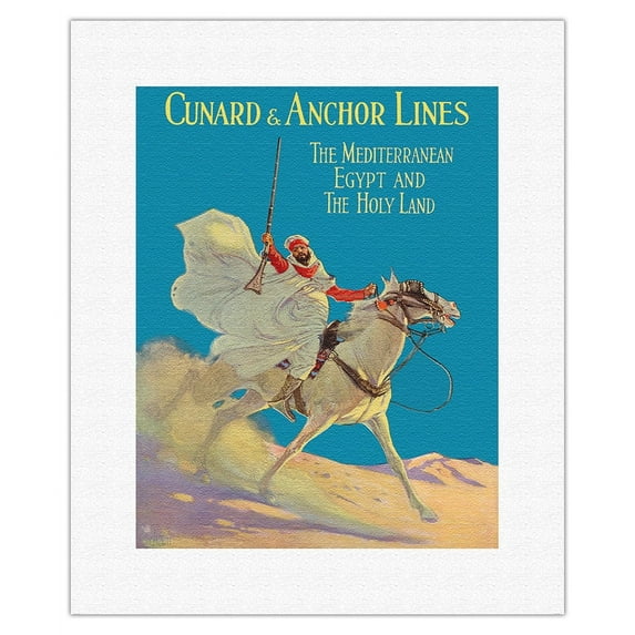 The Mediterranean Egypt & Holy Land - Cunard & Anchor Lines - Vintage Travel Poster by James C. McKell c.1920’s - Fine Art Rolled Canvas Print 11in x 14in