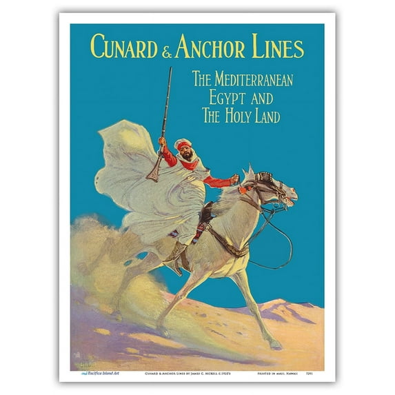 The Mediterranean Egypt & Holy Land - Cunard & Anchor Lines - Vintage Travel Poster by James C. McKell c.1920’s - Master Art Print (Unframed) 9in x 12in