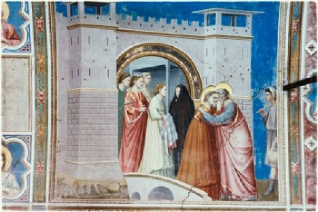 The Meeting Of Anna & Joachim C 1304-5 Giotto (ca1266-1337 Italian) Fresco Capella Scrovegni Padua Italy Canvas Art - Giotto (18 x 24)
