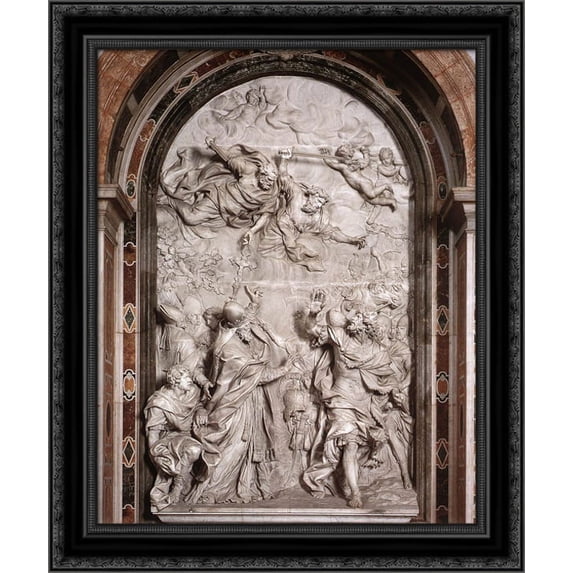 The Meeting of Leo I and Attila 20x23 Black Ornate Wood Framed Canvas Art by Algardi, Alessandro