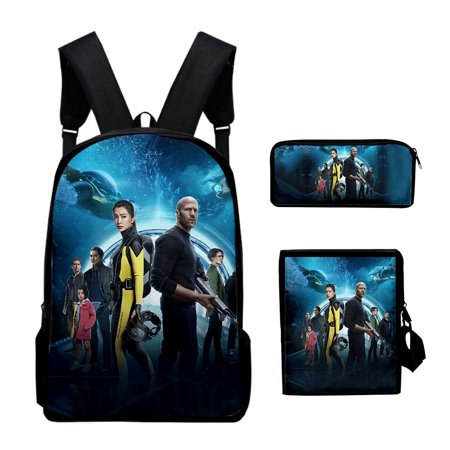 The Meg 2 The Trench Merch Role Play 3pcs/set Zipper Backpack 3D Print Waist Bag Work Travel Cartoon Backpack