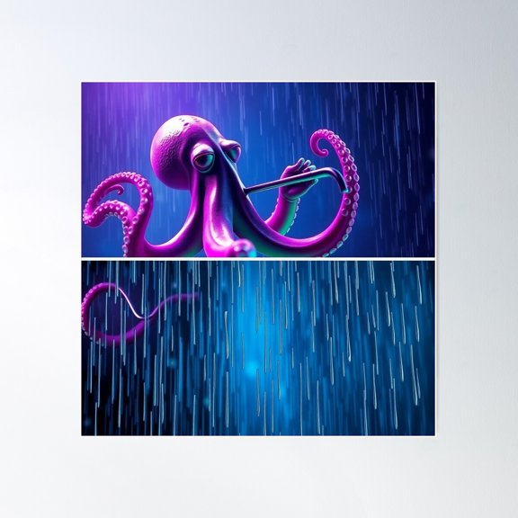 The Melancholy Melody Of The Octopus Poster Wall Art, Modern Wall Decor For Living Room Bedroom, 24x24 UNFRAMED
