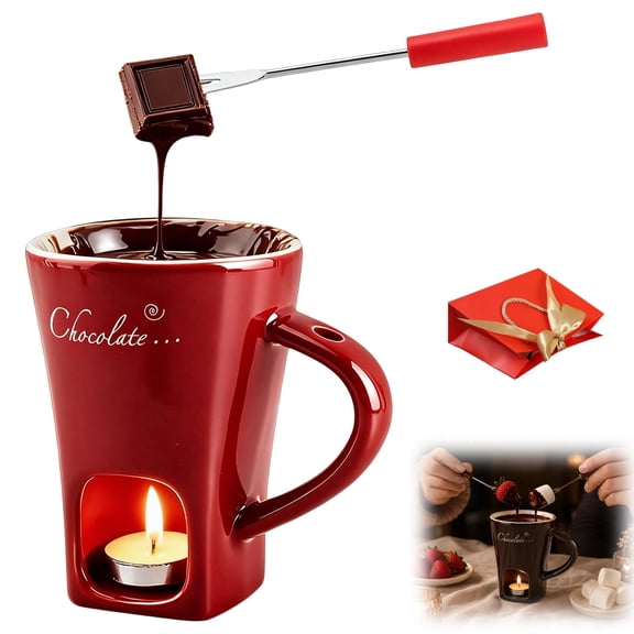 The Melty Mug, Chocolate Melting Cup, Heat-Resistant Ceramic Fondue Cup, Tealight No-Electric Heating, for Chocolate Cheese Date Night Gifts