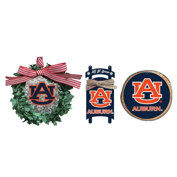 The Memory Company Auburn Tigers Three-Pack Wreath, Sled & Circle Ornament Set