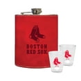 thumbnail image 1 of The Memory Company Boston Red Sox Three-Pack 8oz. Leather Flask & 2oz. Shot Glass Set, 1 of 3
