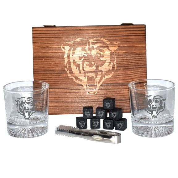 The Memory Company Chicago Bears Wood Boxed Drinkware Set