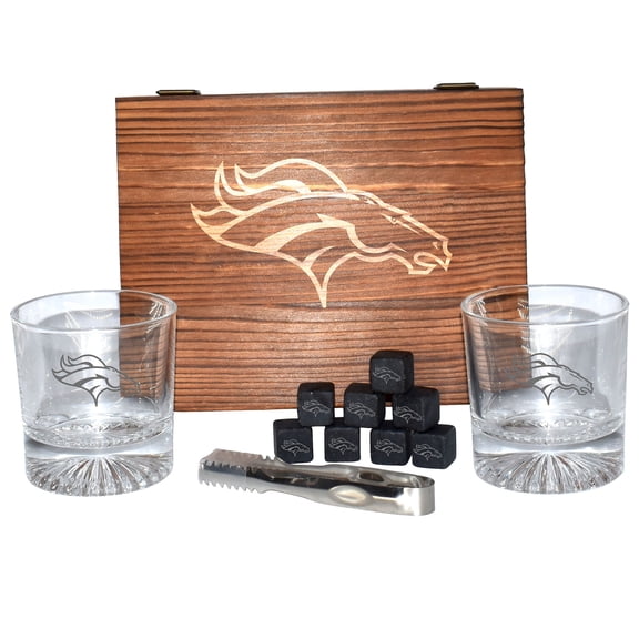 The Memory Company Denver Broncos 2-Pack Rocks Glass Box Set with Stone Cubes
