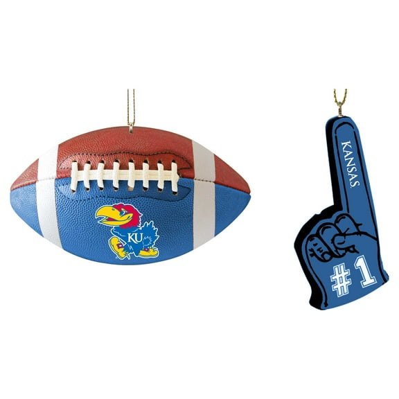 The Memory Company Kansas Jayhawks Two-Pack Football & Foam Finger Ornament Set