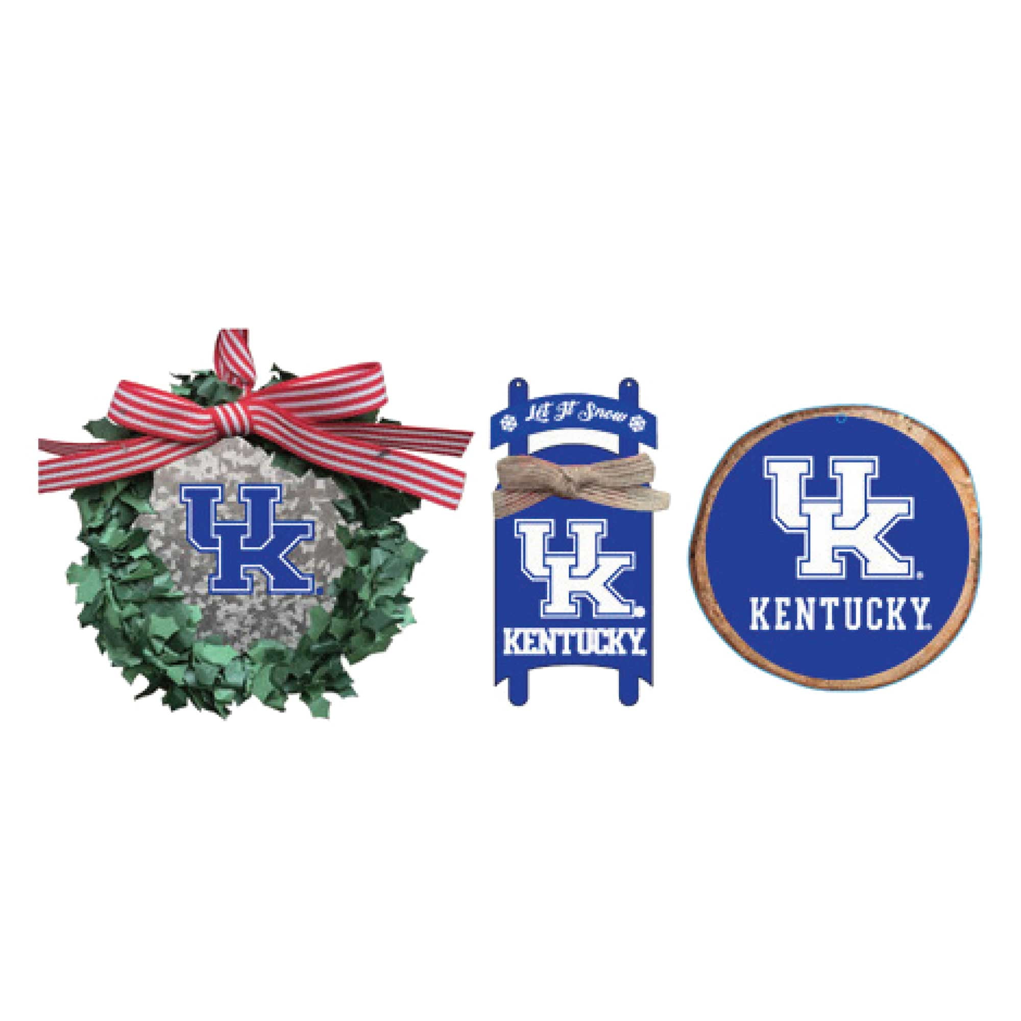 Kentucky Wildcats Wreath Christmas Ornament - Silver Metal Team Logo Tree Decoration