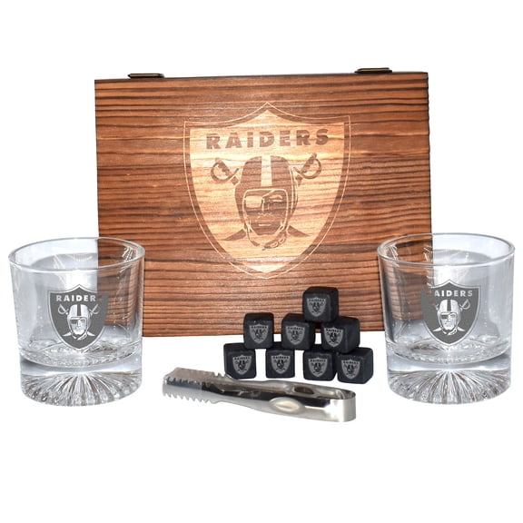 The Memory Company Las Vegas Raiders 2-Pack Rocks Glass Box Set with Stone Cubes