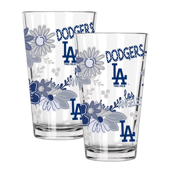 The Memory Company Los Angeles Dodgers Flowers 16oz Pint Glass Two-Piece Set