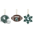 thumbnail image 1 of The Memory Company Michigan State Spartans Three-Pack Helmet, Football & Snowflake Ornament Set, 1 of 1