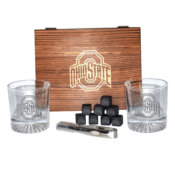 The Memory Company Ohio State Buckeyes 2-Pack Rocks Glass Box Set with Stone Cubes