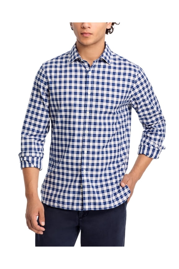 Mens Slim fit Button-Up Shirt Small Blue Plaid