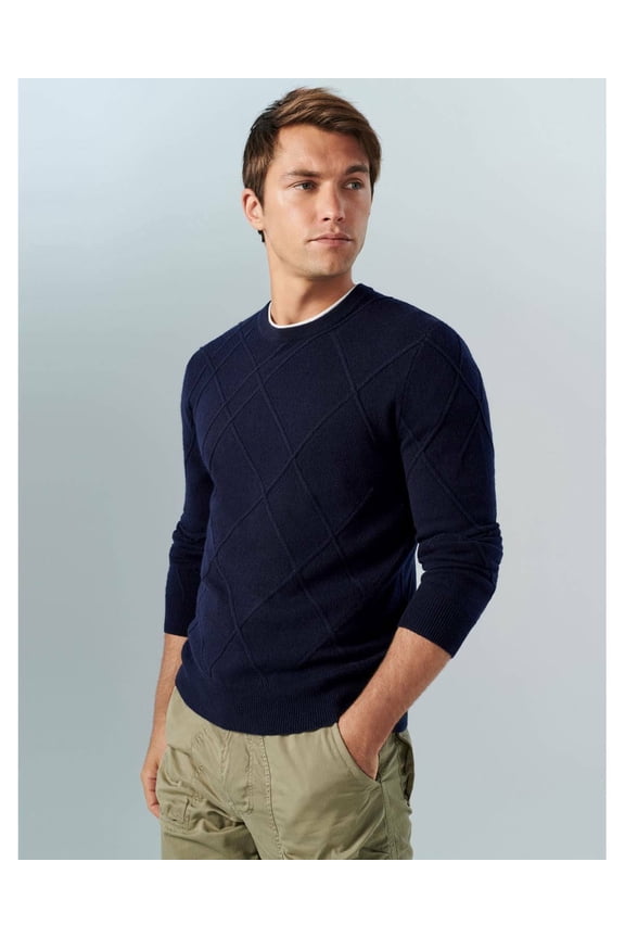 The Men's Store Designer Wool Twist Ribbed Cable-Knit Sweater Navy-Med