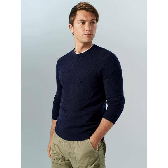 The Men's Store Designer Wool Twist Ribbed Cable-Knit Sweater Navy-XL