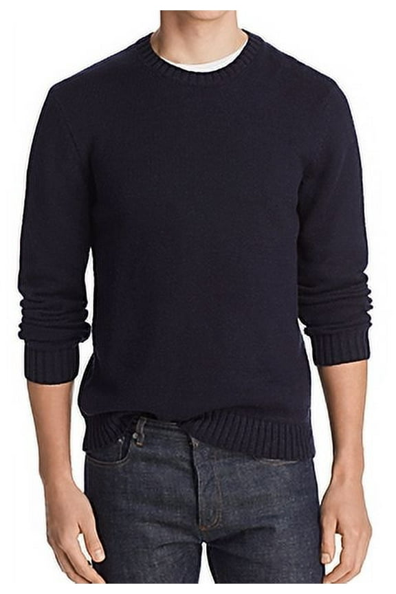 The Men's Store Mens 100% Cotton Slub Knit Ribbed Crew Neck Sweater Navy Medium