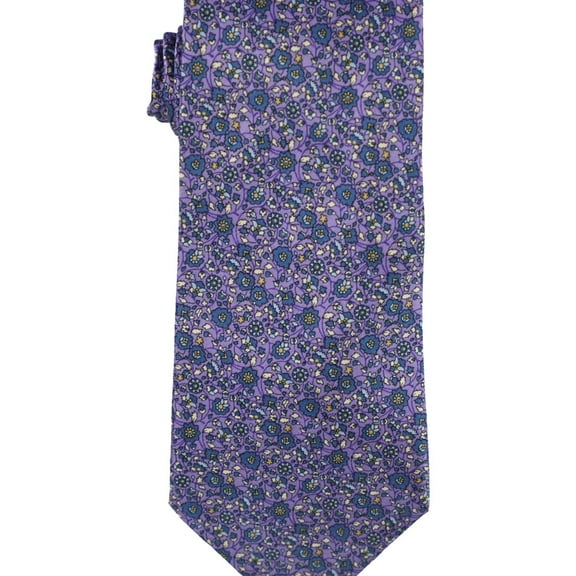The Men's Store Mens Floral Printed Silk Self-tied Necktie, Purple, One Size