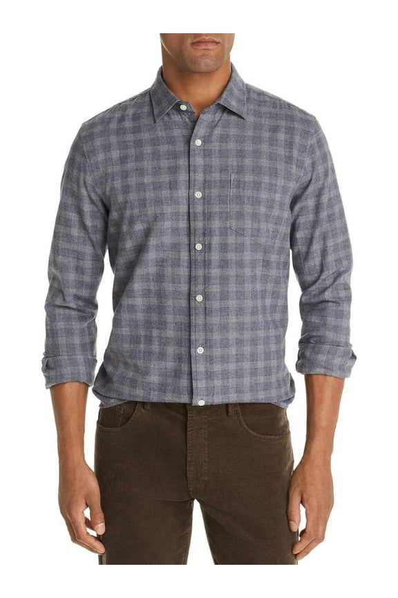 Mens Knit Cotton Button-Down Shirt Gray XL