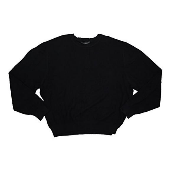 The Men's Store Waffle Knit Solid Color Long Sleeve Pullover Sweater (Black, Large)