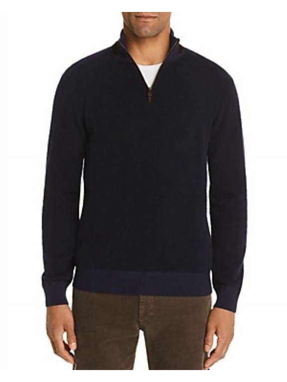 Wool Blend Half-Zip Boucle Sweater Navy-Small