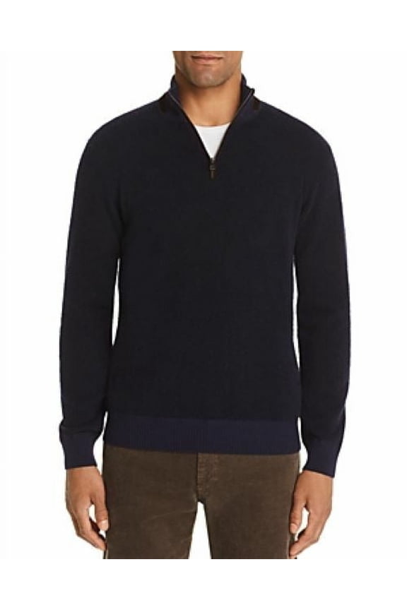 Wool Blend Half-Zip Boucle Sweater Navy-Small